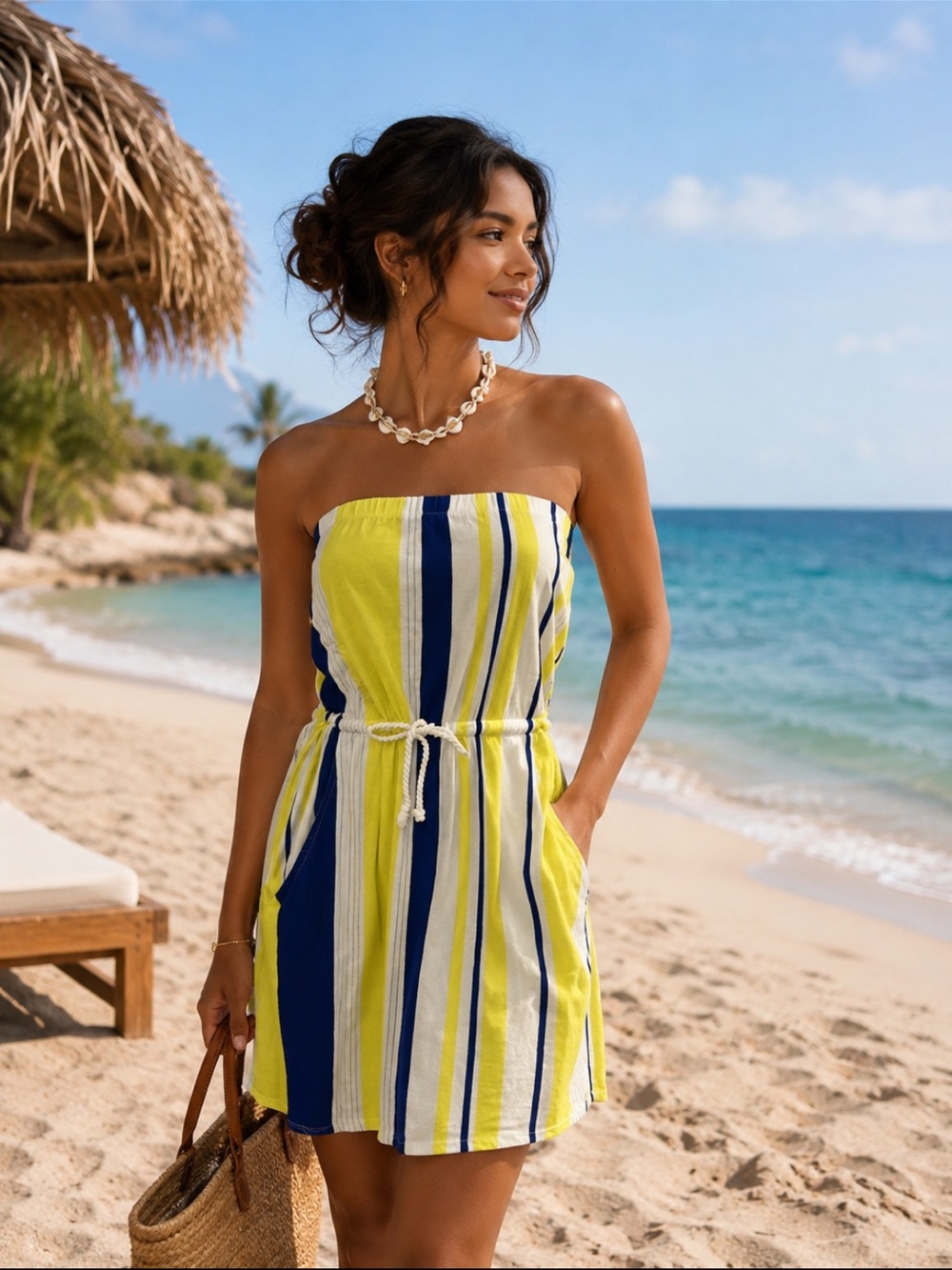 Roxy Yellow and Blue Strapless Mini Sundress❤️XS